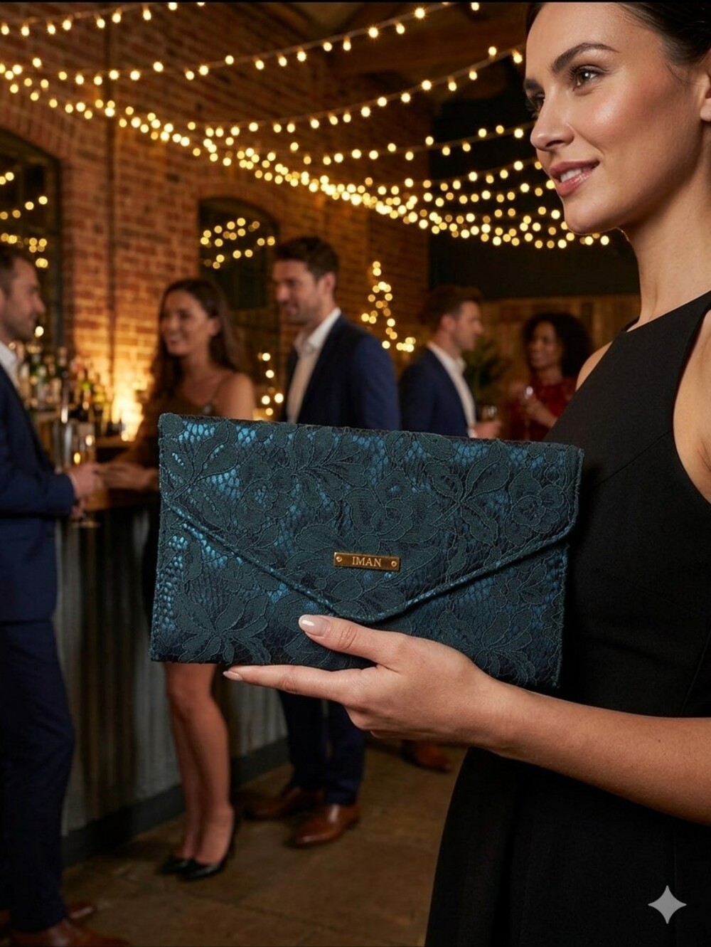 Iman Teal Lace Floral Clutch